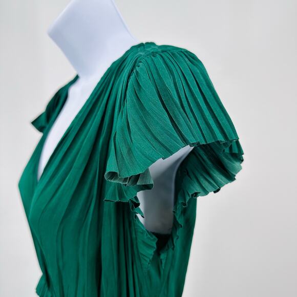 Current Air by Anthropologie Green Sereia Pleated Midi Dress Womens Small V Neck - Picture 7 of 13